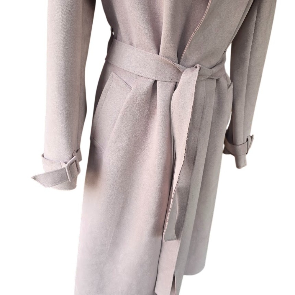 Zara Trench Coat Womens M Pink Faux Suede Belted Minimalist Romantic Parisian - Picture 6 of 16